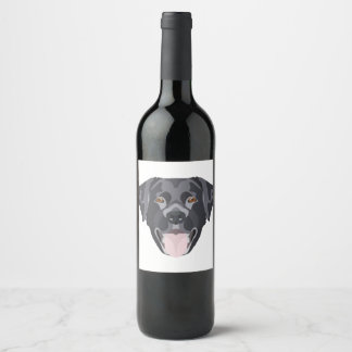 Etiqueta Para Botella De Vino Ilustracion negro Labrador recuperador con sonrisa