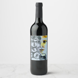 Etiqueta Para Botella De Vino Imagen del reloj de surrealismo artístico original