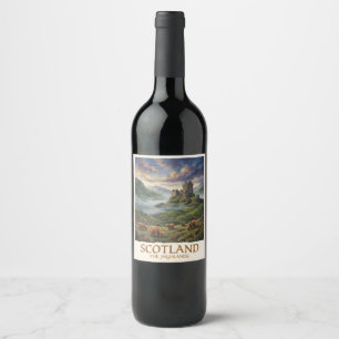 Etiqueta Para Botella De Vino Imagen vintage de viaje de las Tierras Altas de Es