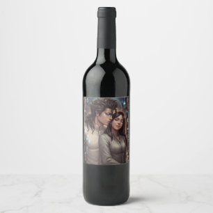 Etiqueta Para Botella De Vino Impresión de Arte de Fantasía - Abrazo Íntimo en A