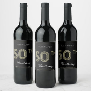 Etiqueta Para Botella De Vino Impresión de franja retro de 50 cumpleaños en negr