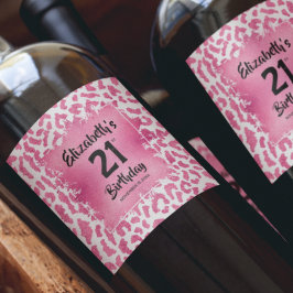 Etiqueta Para Botella De Vino Impresión de leopardo rosa caliente 21 cumpleaños 