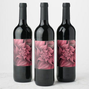 Etiqueta Para Botella De Vino Impresionante flor rosa fractal