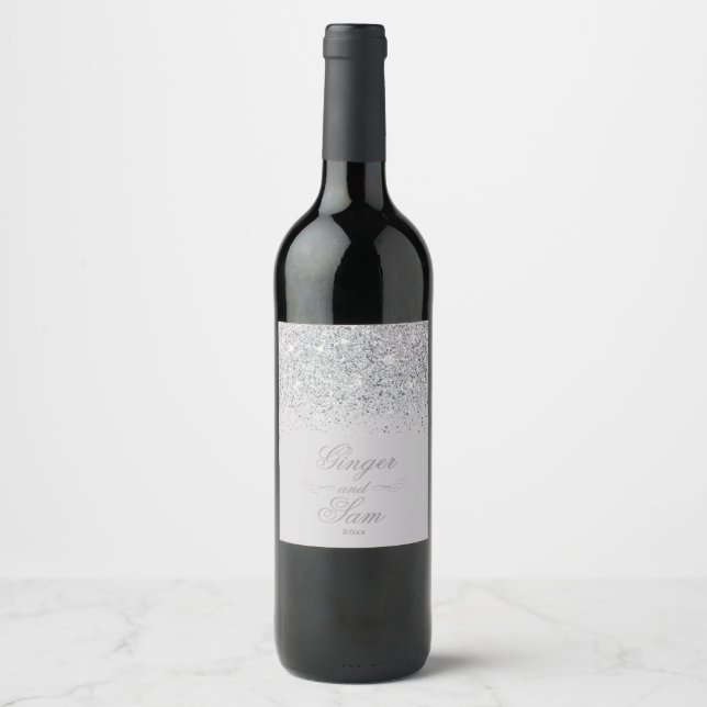 Etiqueta Para Botella De Vino Impresionante Purpurina plateado (Anverso)