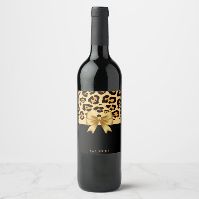 Etiqueta Para Botella De Vino Imprimir cinta y leopardo (Anverso)