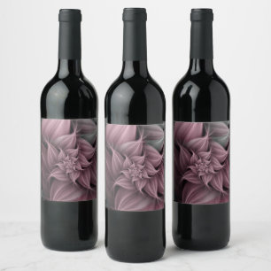 Etiqueta Para Botella De Vino Incríble Flor de Rosa Fractal