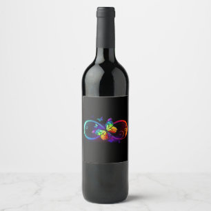 Etiqueta Para Botella De Vino Infinidad vibrante con mariposa arco iris sobre ne