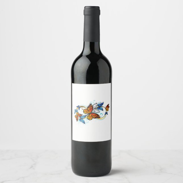 Etiqueta Para Botella De Vino Infinity of Monarch Butterflies (Anverso)