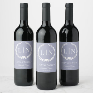 Etiqueta Para Botella De Vino Iniciales de monograma púrpura de lavanda suave mi