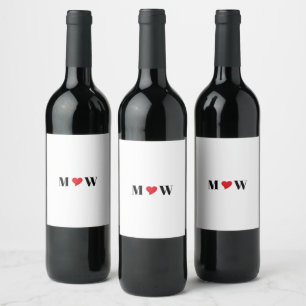 Etiqueta Para Botella De Vino Iniciales de pareja personalizadas A Ama B corazón