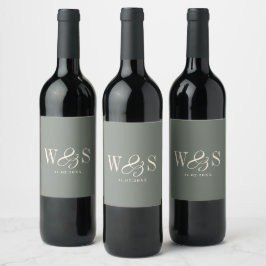 Etiqueta Para Botella De Vino Iniciales de parejas de boda Elegante Sage