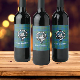 Etiqueta Para Botella De Vino Insignia del Escudo de Clan Lockhart y Tartán