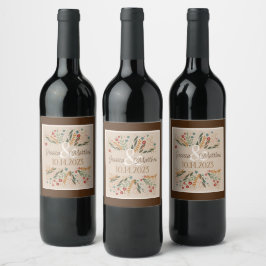 Etiqueta Para Botella De Vino Inspiración de Boda con Flores Silvestres Elegante