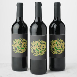 Etiqueta Para Botella De Vino Intrincado caballo celta de oro