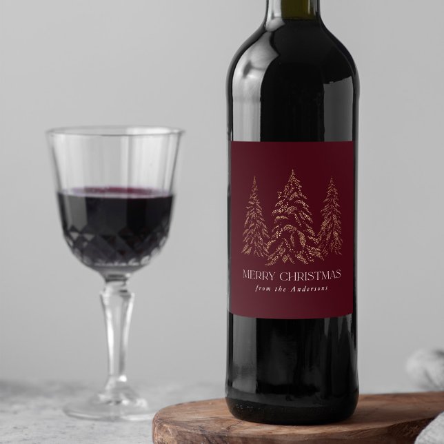Etiqueta Para Botella De Vino Inverniscente Pine Burgundy Feliz Navidad (Subido por el creador)