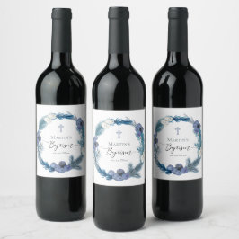Etiqueta Para Botella De Vino invierno Baptism Wreath azul Wreath Etiqueta de vi