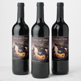 Etiqueta Para Botella De Vino Invitación a la fiesta de Halloween del gato negro