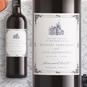 Etiqueta Para Botella De Vino Invitación de Boda con Borde de Ilustración de Cas