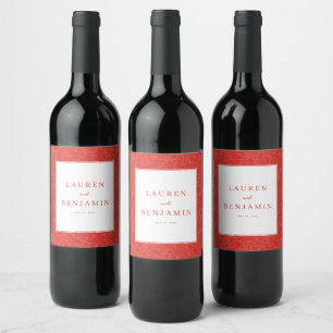 Etiqueta Para Botella De Vino Invitación de boda roja sofisticada