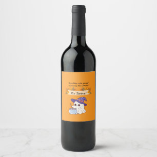 Etiqueta Para Botella De Vino Invitación de embarazo temática gemela Halloween