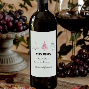 Etiqueta Para Botella De Vino Invitación de embarazos en árboles de Navidad