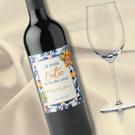 Etiqueta Para Botella De Vino Italiano Blue Tile Cutie Naranja Citrus Baby Showe