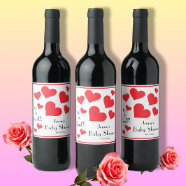 Etiqueta Para Botella De Vino It's A Girl! - Cute Red Hearts Custom Baby Shower