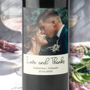 Etiqueta Para Botella De Vino Ivory Elegante Boda Amor y Agradecimiento Foto