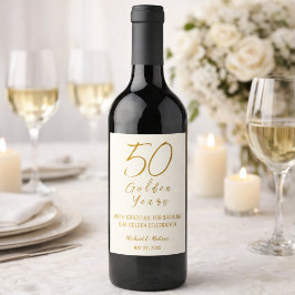 Etiqueta Para Botella De Vino Ivory Gold 50th Golden Years Anniversary 