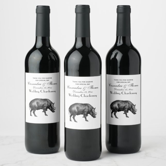 Etiqueta Para Botella De Vino Jabalí del vintage que dibuja BW (Botellas)