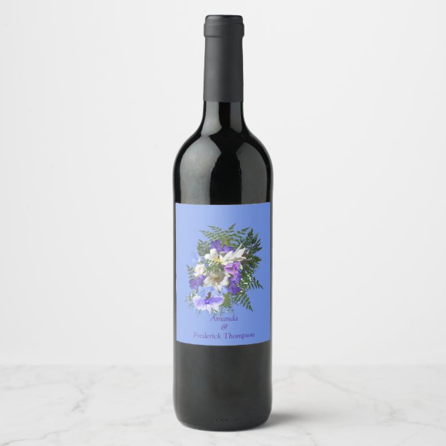 Etiqueta Para Botella De Vino Jacaranda Blooms & Lily Bouquet (Anverso)