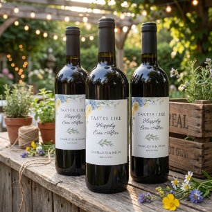Etiqueta Para Botella De Vino Jardín Campestre Francés Felices para Siempre Boda