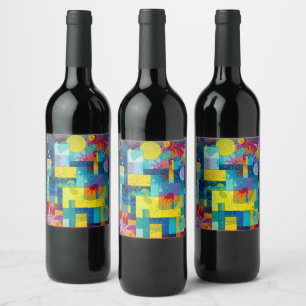 Etiqueta Para Botella De Vino Jardín de la Bloom Cósmica: Resumen del mosaico de