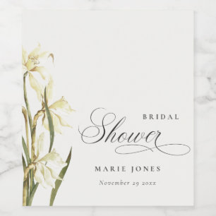 Etiqueta Para Botella De Vino Jardín de Novia Acuarela Floral Narciso Blanco