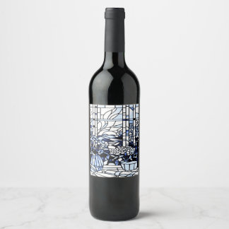 Etiqueta Para Botella De Vino Jardín de primavera de vidrio teñido de azul Jardí