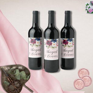 Etiqueta Para Botella De Vino Jardín encantado Rubor rosa Marina Borgoña