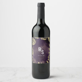 Etiqueta Para Botella De Vino Jardín Floral Botánico Rosa Dorado Púrpura Boda