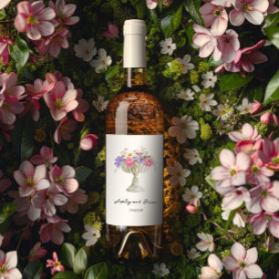 Etiqueta Para Botella De Vino Jardín romántico toscano Urna con flores Boda