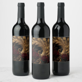 Etiqueta Para Botella De Vino Jarra de porcelana barroca de pavo real dorado