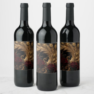 Etiqueta Para Botella De Vino Jarra de porcelana barroca Pavo Real Dorado