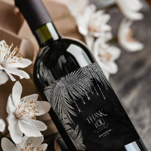 Etiqueta Para Botella De Vino Jewel Palm Leaf Boda Silver ID830