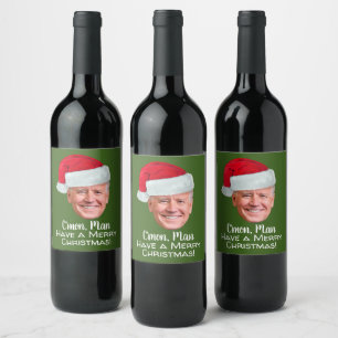 Etiqueta Para Botella De Vino Joe Biden Santa Hat C'mon Man - Feliz Navidad