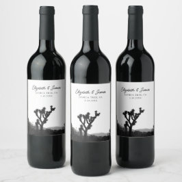 Etiqueta Para Botella De Vino Joshua Tree Wedding Favor del blanco y negro