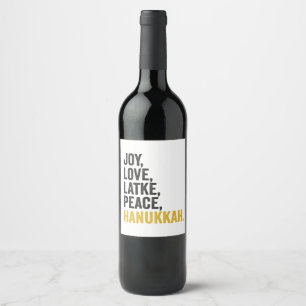 Etiqueta Para Botella De Vino Joy Love Latkes Peace Hanukkah Funny Jewish