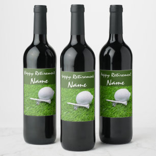 Etiqueta Para Botella De Vino Jubilación de golf con bola de golf y tee on green