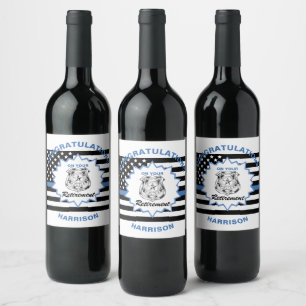 Etiqueta Para Botella De Vino Jubilación de las felicitaciones de la policía ret