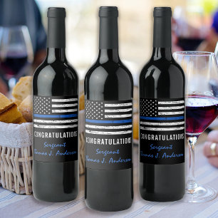 Etiqueta Para Botella De Vino Jubilación de Oficial de Policía de la Línea Azul 