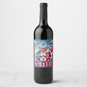 Etiqueta Para Botella De Vino Jugador 8 bit día de San Valentín