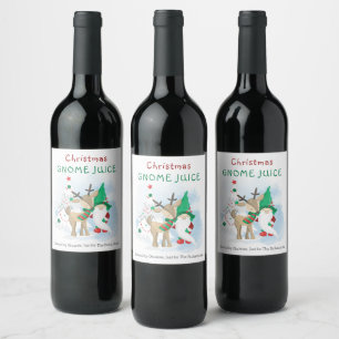 Etiqueta Para Botella De Vino Jugo de Gnomo de Navidad Elaborado por Gnomos para
