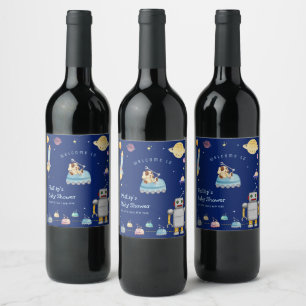 Etiqueta Para Botella De Vino Juguetes de Aventura Robot Niño Cumpleaños Espacio